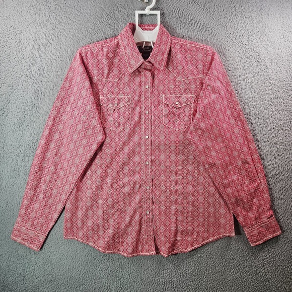 Cowgirl‎ Legend Shirt Top Women XL Pearl Snap Long Sleeve Red White - Picture 1 of 11